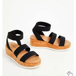 Torrid Black Stretch Band Cork Flatform Sandals